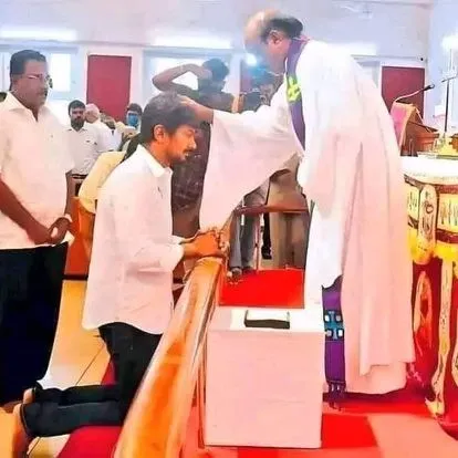 udhayanidhi stalin in christian church seeking blessings 
